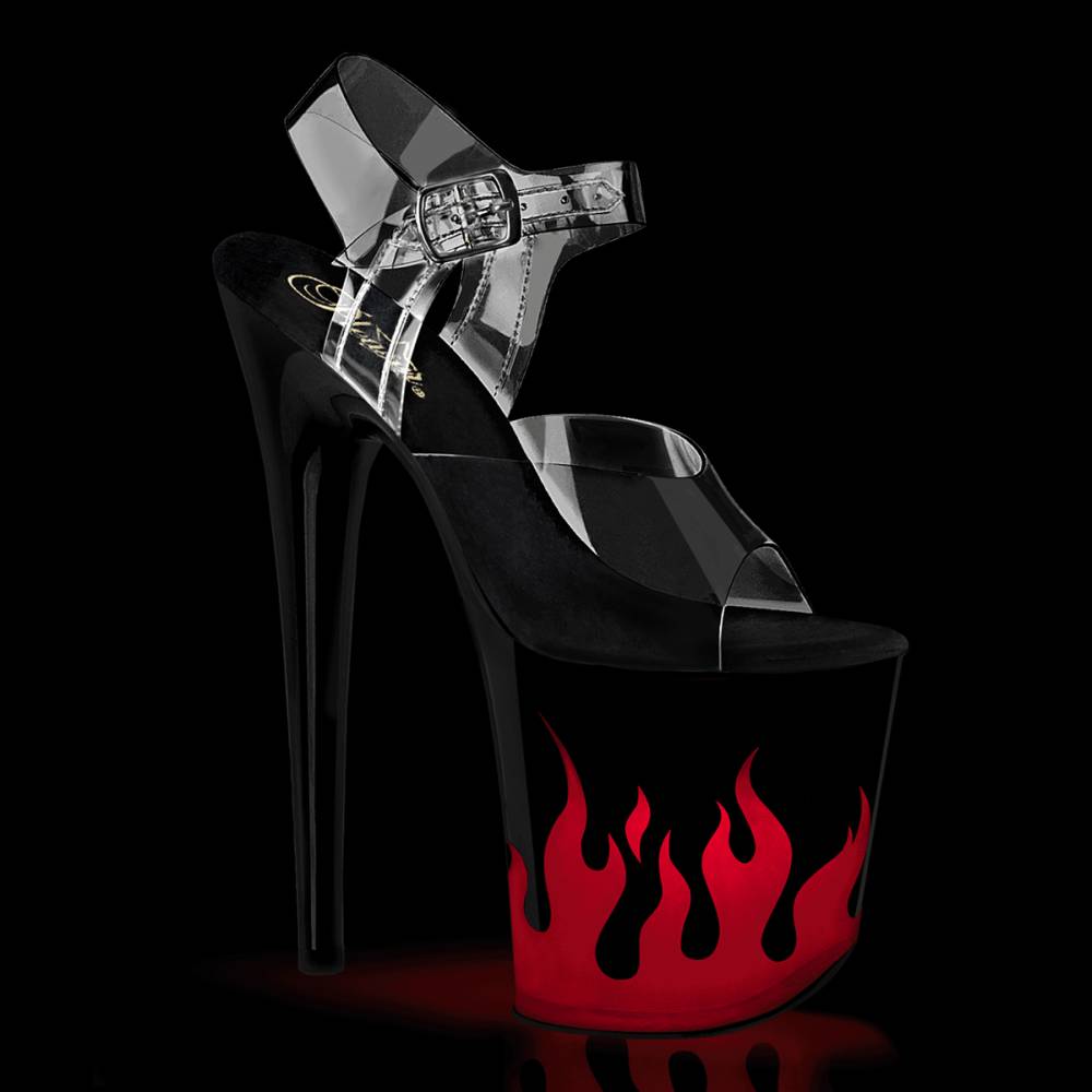 Pleaser - FLAMINGO-808NLFL Sandale à bride à la cheville, Pole dance chaussures - Noir/Transparent